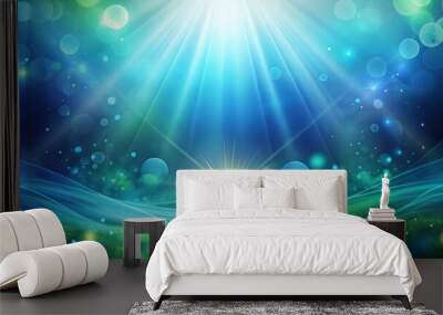 Abstract background featuring vibrant blues and greens with soft glowing light Wall mural