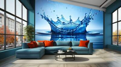 Blue water splashing on a backdrop , water, blue, splash, background, fresh, wet, refreshing, liquid, droplets, aqua, clean, motion Wall mural