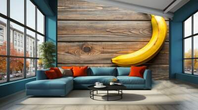 Ripe yellow banana on a wooden table , fruit, healthy, snack, tropical, organic, fresh, peel, nutrition, potassium, vitamin Wall mural