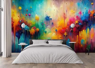 Vibrant abstract artwork featuring colorful textured expressions, abstract, vibrant, art, colorful, textured, painting Wall mural