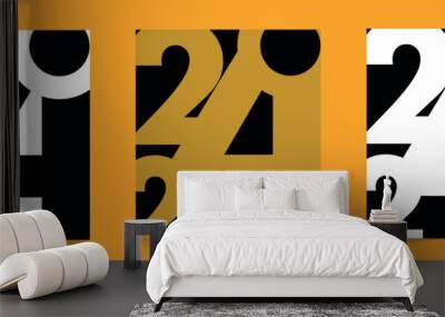 Set of three modern 2024 new year card. Creative design template with black, white and gold geometric numbers.. Wall mural