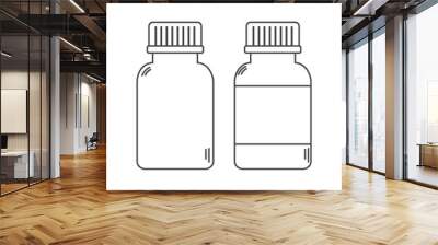 Set of two pills bottles icons in line style. Medicine container with prescription label. Editable stroke Wall mural