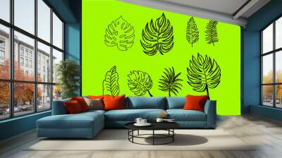 exotic plants and flowers and leaves embroidery graphic design vector art Wall mural