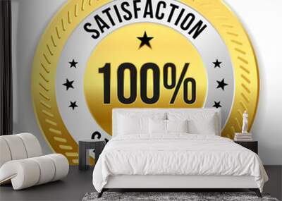 Gold 100 percent satisfaction badge on white background Wall mural