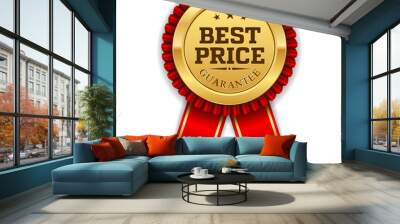 gold best price badge with red ribbon on white background Wall mural