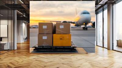 Airplane and Product Boxes | Global Shipping and Logistics for Efficient Cargo Transport Wall mural