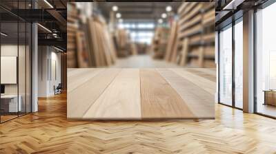 Blurred Background of a Carpenter Warehouse Interior – Construction Tools and Materials Environment Wall mural