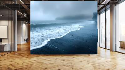 ocean coast, black sand and black rocks beach, Tenerife
 Wall mural