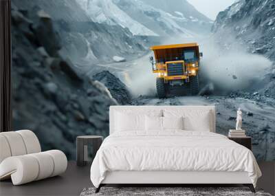 Open Pit Mine Industry with Big Yellow Mining Truck | Heavy Machinery in Action for Mineral Extraction and Mining Operations Wall mural