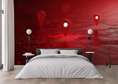 Red and White Glowing Map Template – Blank World Map for Design and Infographics Wall mural