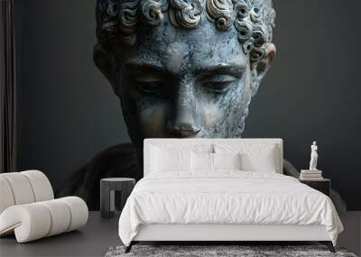 Stoic Greek Statue on Black Background | Classical Sculpture Highlighting Ancient Greek Art and Philosophy Wall mural