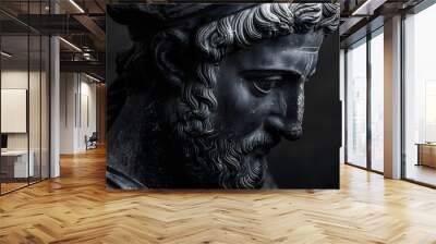 Stoic Greek Statue on Black Background | Classical Sculpture Highlighting Ancient Greek Art and Philosophy Wall mural