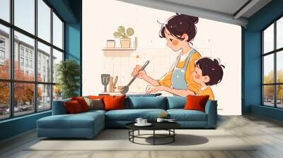 woman cooking in the kitchen Wall mural