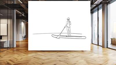 back view of woman stand up paddle board illustration vector isolated on white background line art. Wall mural