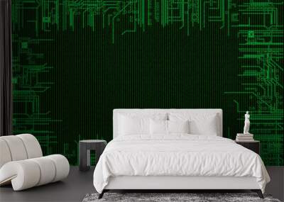 binary code background, with computer circuit in border Wall mural