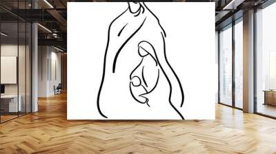 Christmas nativity scene of Joseph and Mary holding baby Jesus vector illustration sketch doodle hand drawn with black lines isolated on white background. Wall mural