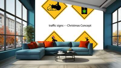 creative warning traffic signs with Christmas concept, vector Wall mural