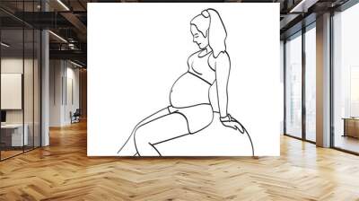 line art smiling pregnant woman sitting illustration vector hand drawn isolated on white background Wall mural