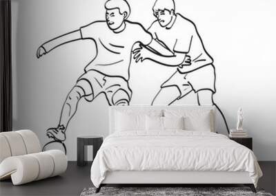 line art two soccer players in action illustration vector hand drawn isolated on white background Wall mural