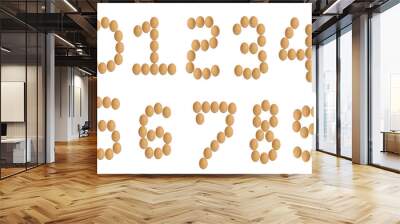 Number 0 to 9 from brown eggs alphabet isolated on white backgro Wall mural