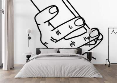 right hand using mobile phone, view from the back of the hand - vector illustration sketch hand draw Wall mural