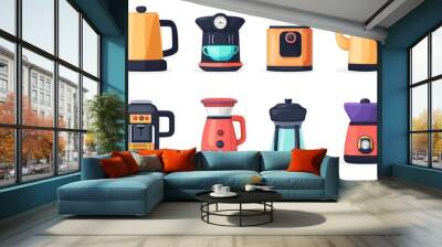 Coffee Maker Set  Espresso Machine  Kettle  French Press  Drip Coffee  Coffee Pot  Illustr Wall mural