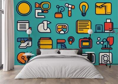 Colorful Line Icons for Website Design   Web Development and Technology   UI Design Elemen Wall mural