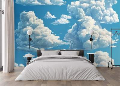 Fluffy White Clouds in a Blue Sky Wall mural