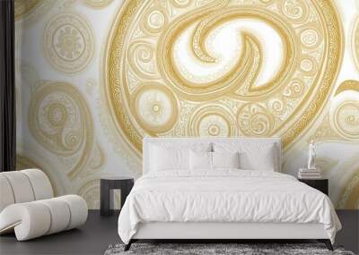 Gold Paisley Pattern  Ornamental Background  White   Gold  Seamless Texture Wall mural