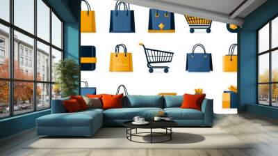 Shopping Bag  Cart  Gift Box  Icon Set  Online Shopping  Retail  E commerce  Digital Illus Wall mural