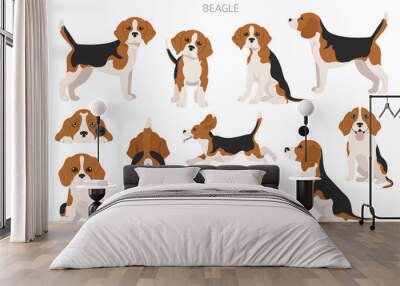 Beagle infographic. Different poses, Beagle puppy Wall mural