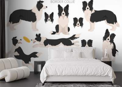 Border collie clipart. Different poses, coat colors set Wall mural