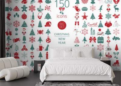 Christmas, New Year holidays icon big set. Flat style collection Wall mural