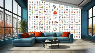 christmas, new year holidays icon big set. flat style collection Wall mural