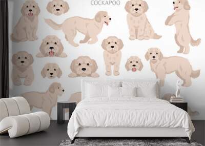 Cockapoo mix breed clipart. Different poses, coat colors set Wall mural