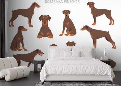 Doberman pinscher dogs clipart. Different poses, coat colors set Wall mural