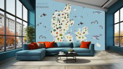 Flat design of Denmark wildlife. Animals, birds and plants constructor elements isolated on white set. Build your own geography infographics collection. Wall mural