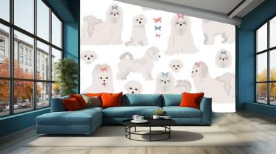 Maltese dogs in different poses. Adult and great dane puppy set Wall mural