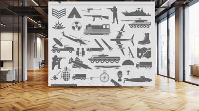 Military icon set. Constructor, kit. Wall mural