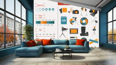 Photography infographics set with photo, camera equipment Wall mural