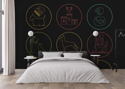 Professions and occupations outline icon set. Veterinary, work w Wall mural