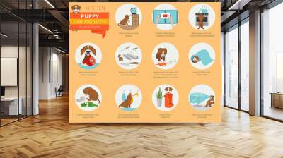 Puppy care and safety in your home. Kitchen. Pet dog training infographic design Wall mural