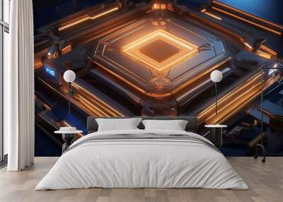 Futuristic computer processor with neon accents and digital effects Wall mural