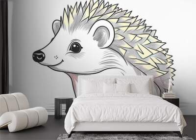 hedgehog sitting on the lawn, line art, coloring for kids, white background Wall mural