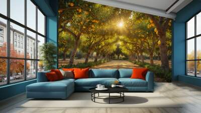 Lemon plantations, Trees with ripe lemon fruit Wall mural