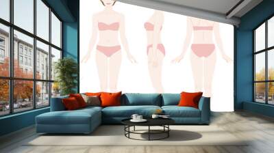 ［Full-body illustration of a woman］ This woman's body has an unbiased center of gravity. The body with conspicuous joints.She is wearing underwear.Front, Side, Rear view. Wall mural