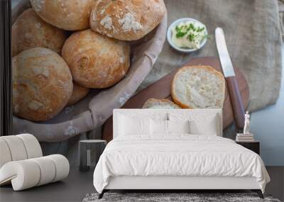 healthy home made crusty round bread rolls Wall mural