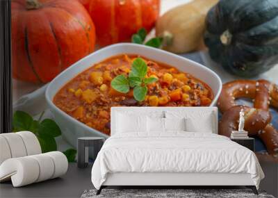 home made healthy autumn chili con carne with pumpkin Wall mural