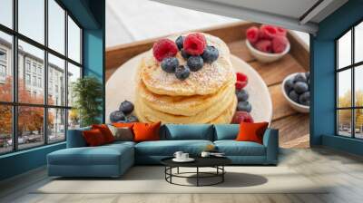 home made sweet pancakes with berries for breakfast Wall mural