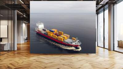 Aerial view of container vessel sailing in the sea Wall mural